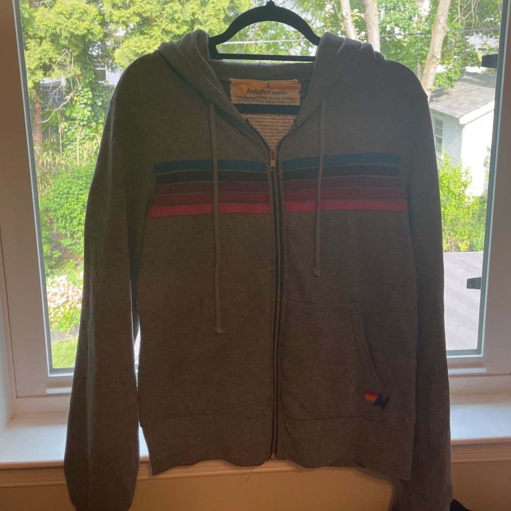 Aviator Nation hoodie, Size S, lightly worn, stripe zip-up